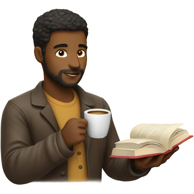 Guy drinking coffee and reading a book emoji