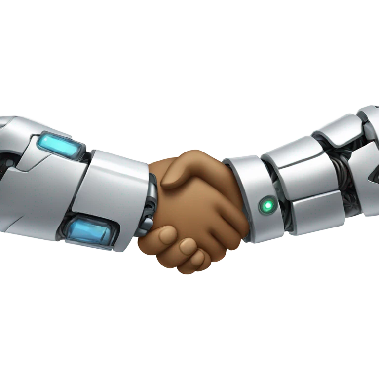 two robots and one person shaking hands in triangle stan emoji