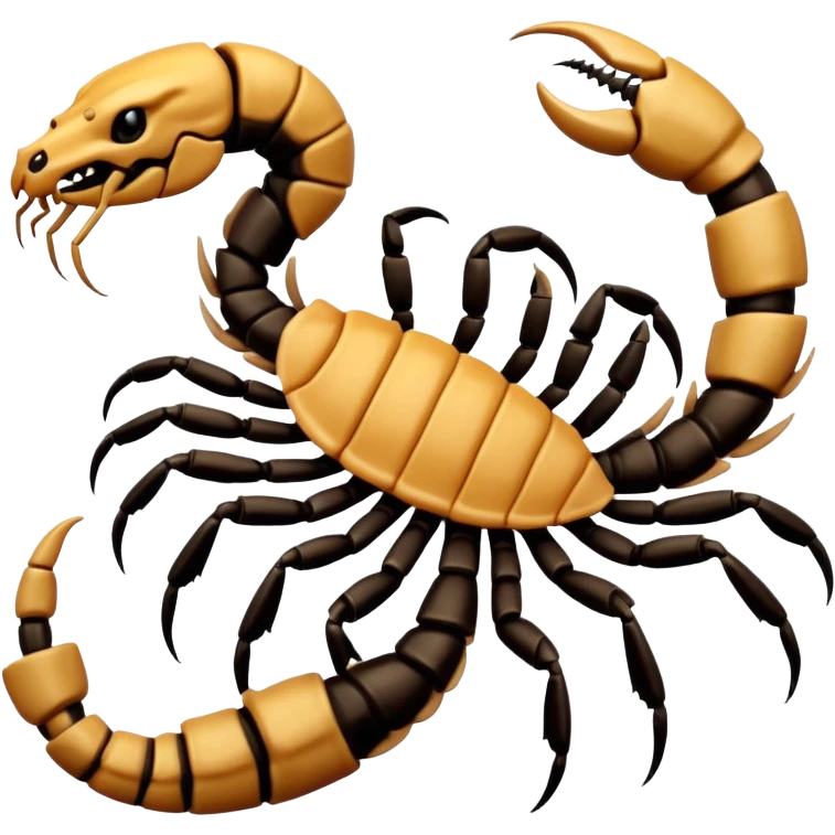 A 3D cartoon scorpion tattoo on a forearm, black ink, detailed stinger and claws, soft lighting, Memoji-style realism. emoji