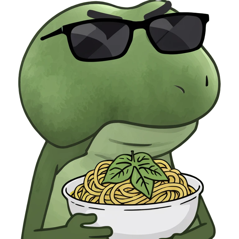 brain with a mustache and sunglasses, holding spaghetti, chaotic Italian meme style emoji