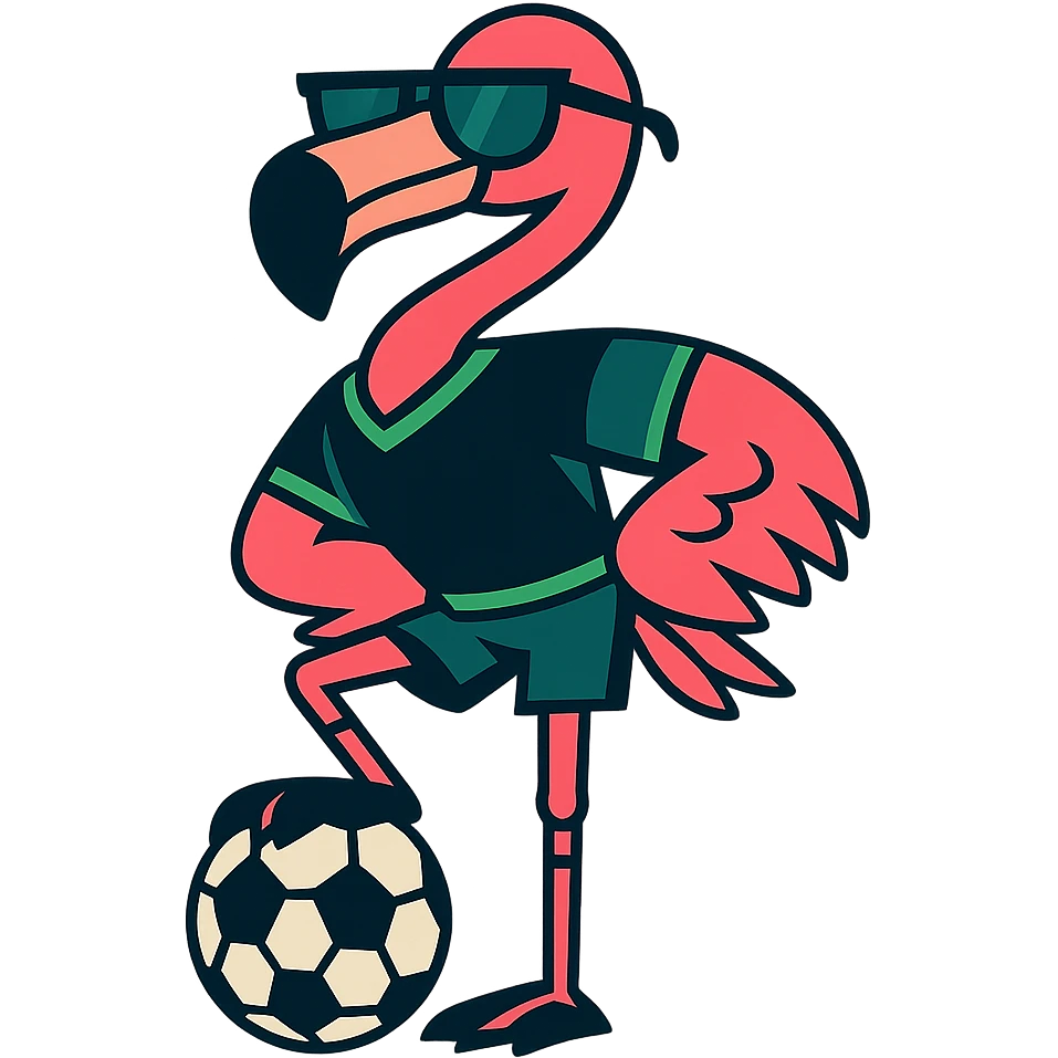 flamingo soccer player in sunglasses and a black and green jersey emoji
