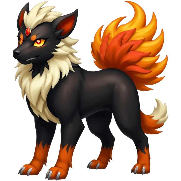 Shiny Exotic Gothic Houndoom-Arcanine-Pokémon-Fakémon-hybrid-creature emoji