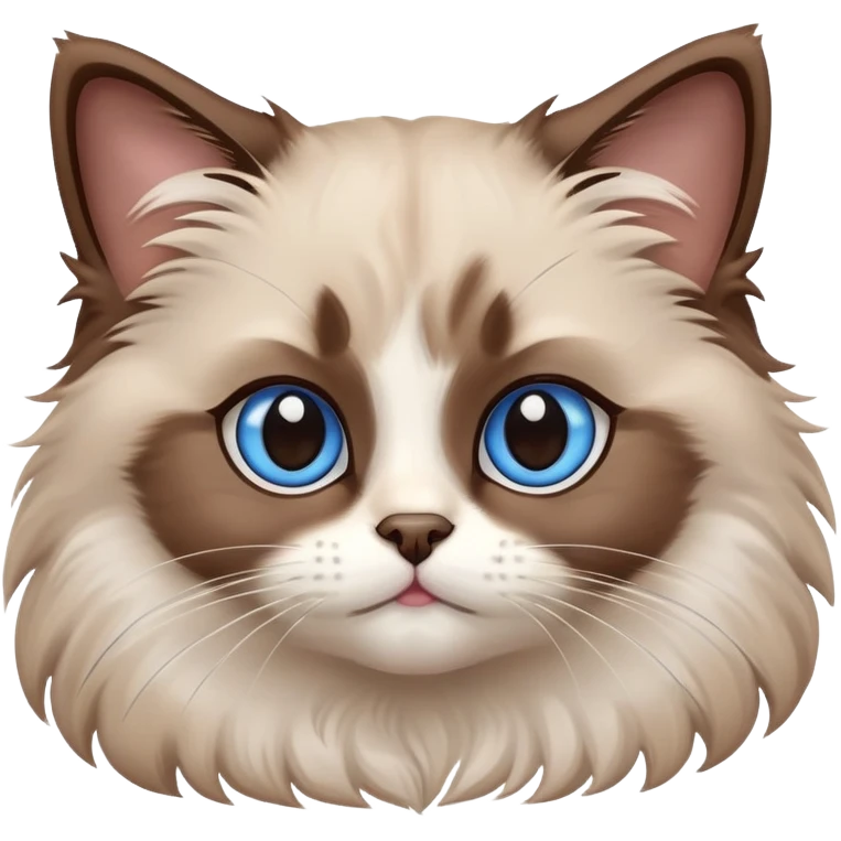 cinematic-adorable-fluffy-brown-ragdoll-cat-portrait-emoji,-head-tilted-cutely-with-big,-sparkling-blue-eyes,-soft-brown-and white-colored-fur-with-darker-points-on-the-ears,-face,-and-paws,-simplified-yet-irresistibly-adorable-features, emoji
