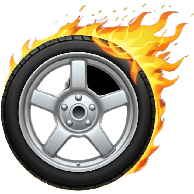 a car wheel on fire with sparks flying from underneath emoji