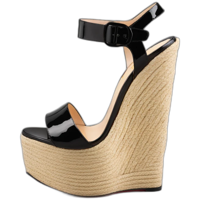 Platform wedges black louboutin sandal patent emoji