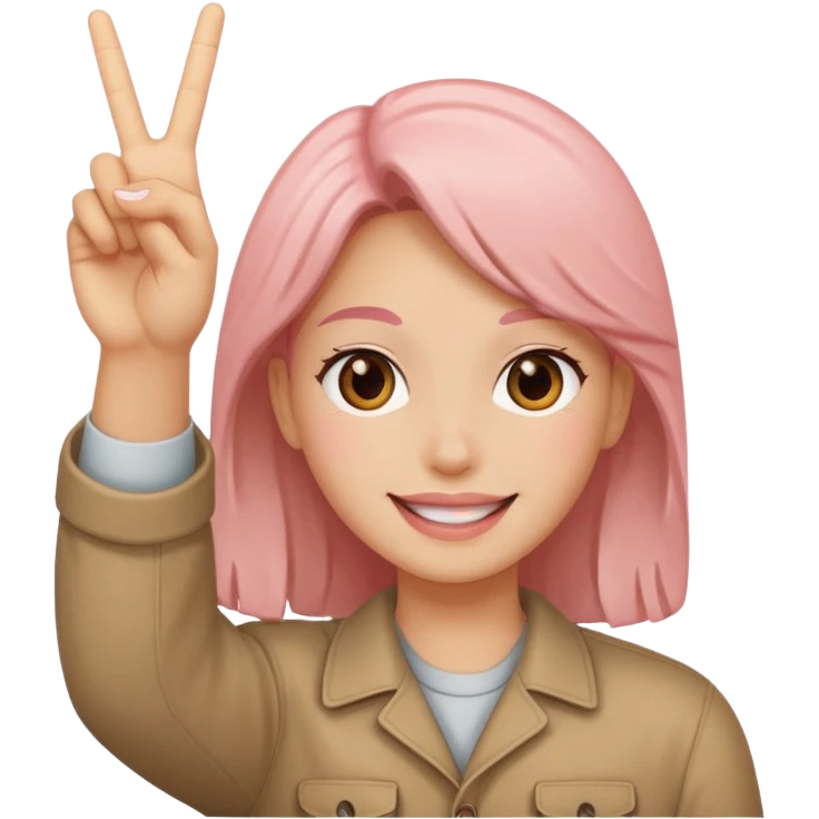 Blushing smile with a peace sign emoji