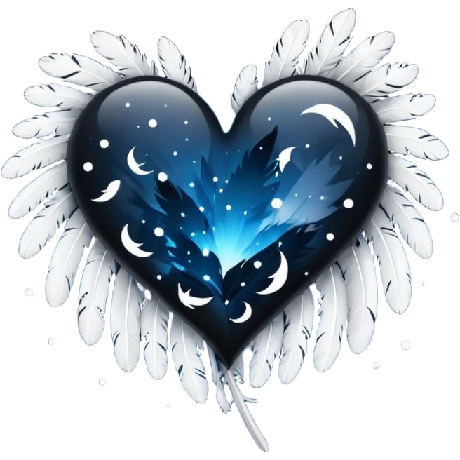 emo heart with night sky and falling feathers emoji
