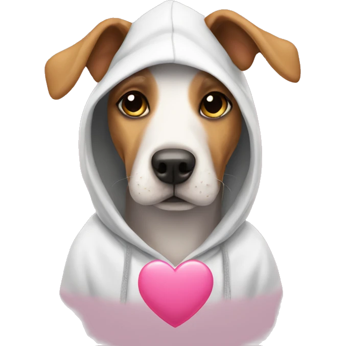 Dog wearing a hoodie with a pink heart  emoji