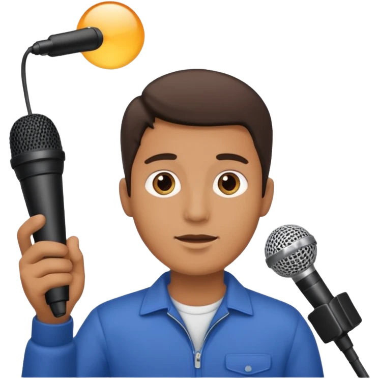 man holding a long over head boom microphone emoji