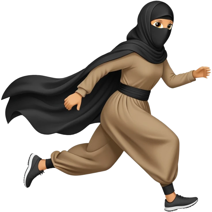 person wearing a niqab and large, flowing clothes, running emoji