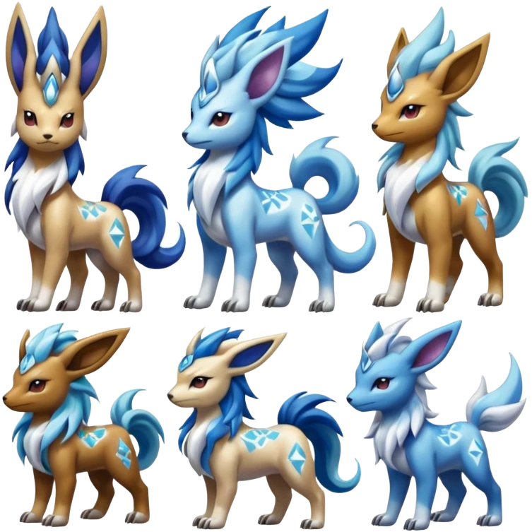 Shiny Colorful Tribal Marked Patterned Randomized Random Primarina-Entei-Glaceon-Suicune-Amaura-Dialga-fusion emoji