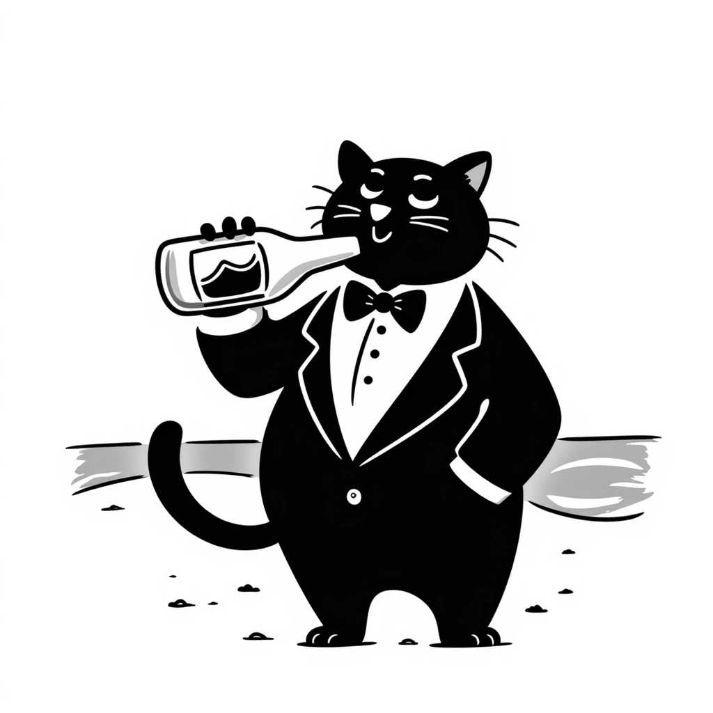 cat in a tuxedo drinking beer on the beach emoji