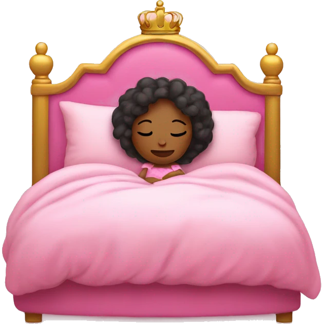 Princess asleep in big pink bed emoji