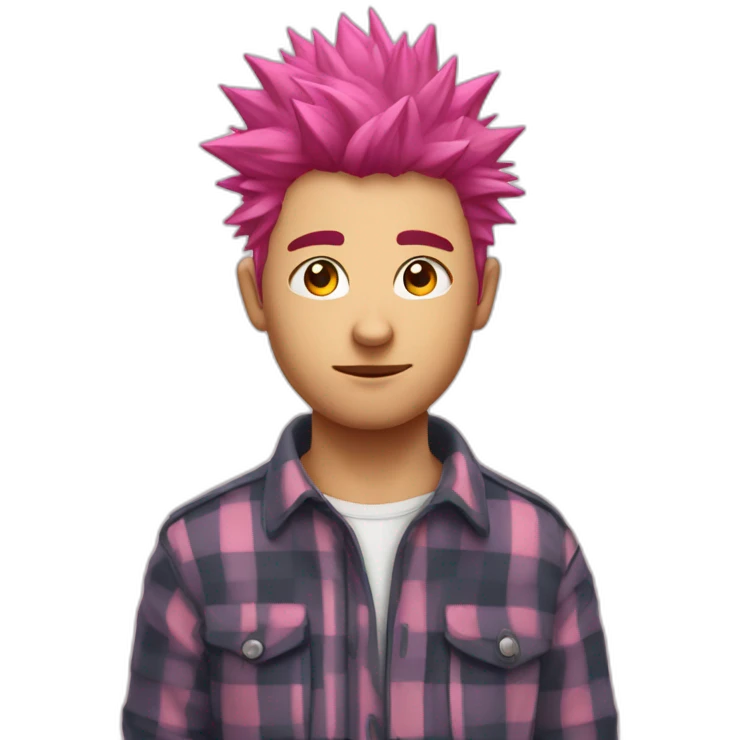 Spiky pink-haired boy In plaid  emoji