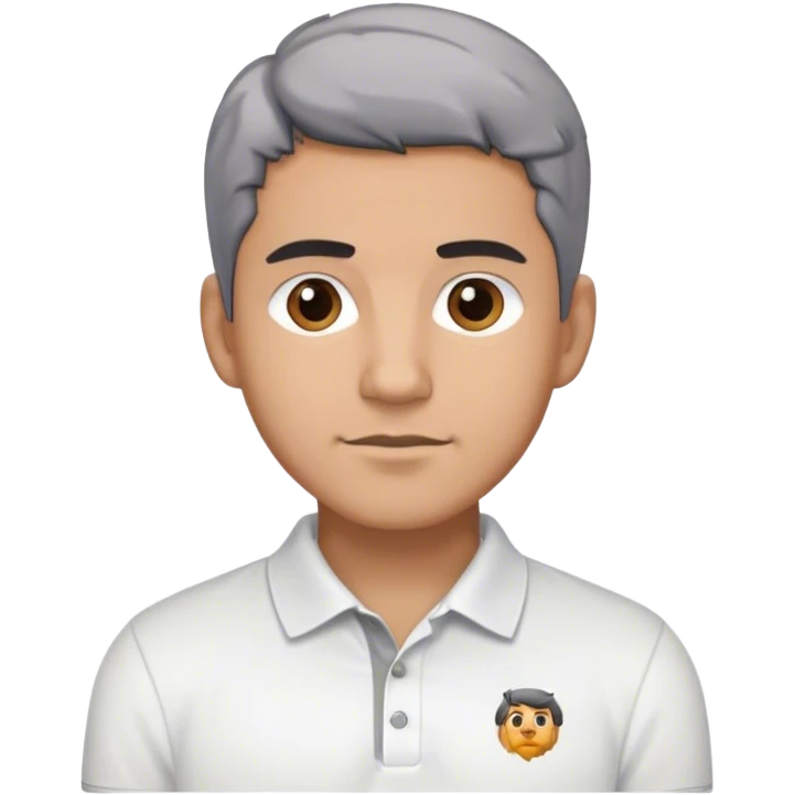 Latino male, black hair with gray hair, light brown, wearing a white polo shirt emoji