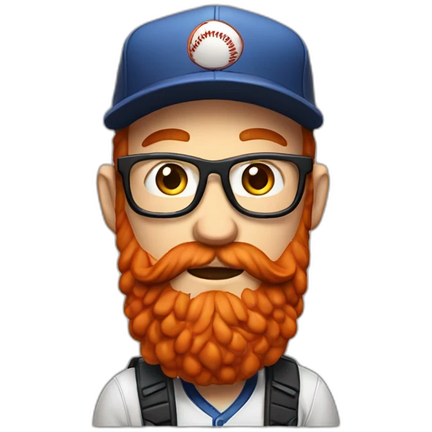 white hipster with large red beard and baseball hat with a video game on it emoji
