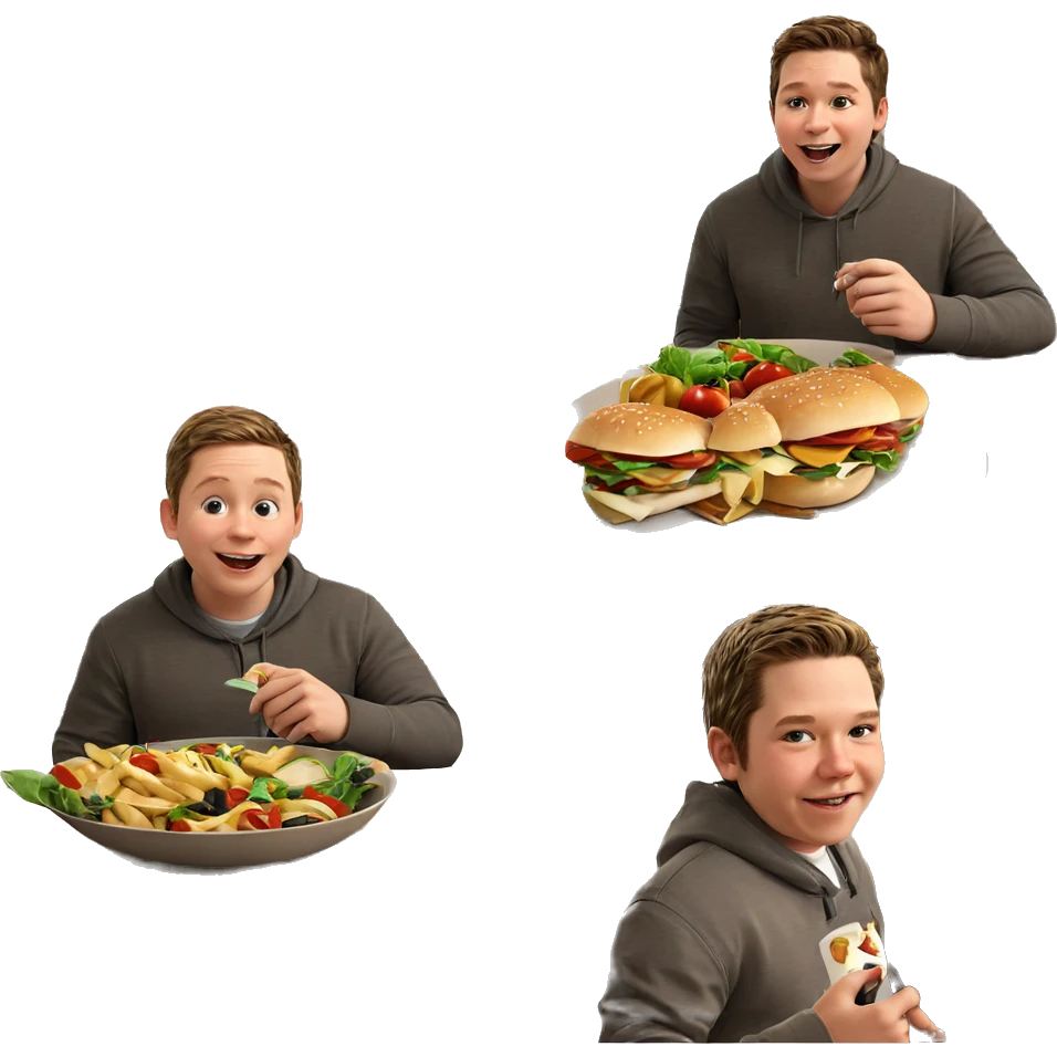 boys enjoying food indoors emoji