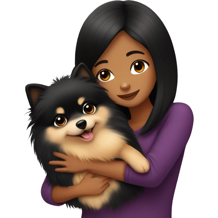 pomeranian hugging black hair girl emoji