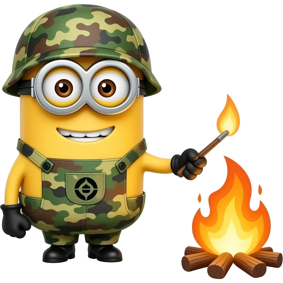 minion in army fatigues lighting a fire Text Didi burn baby burn emoji