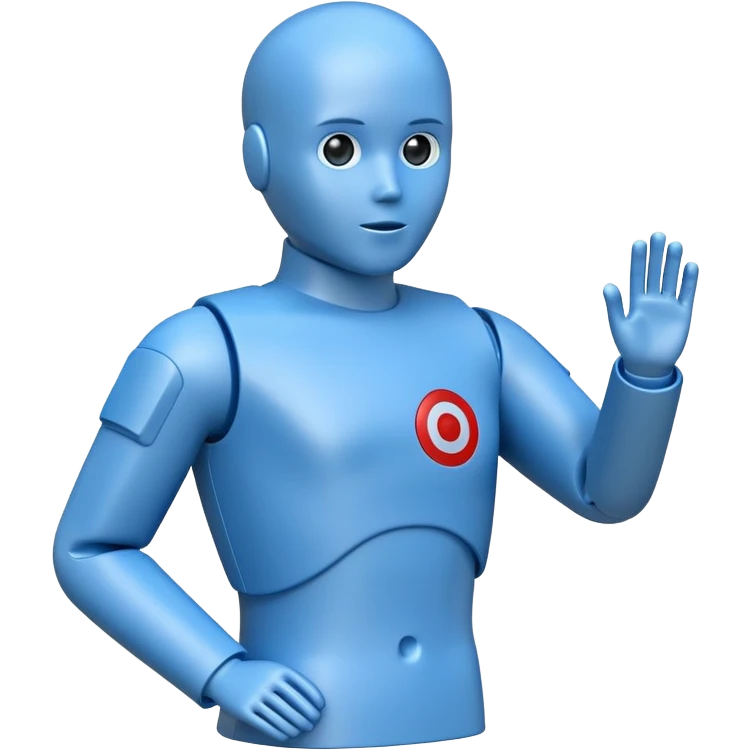 blue test dummy with tracking target waist view emoji