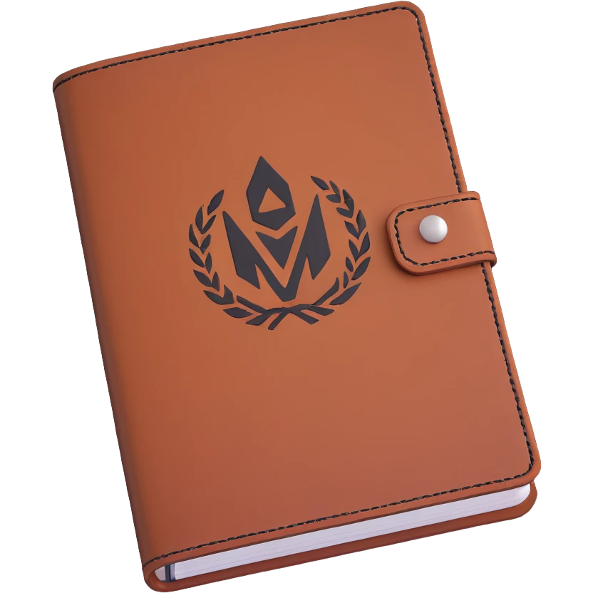 leather journal with MAKAR logo on cover emoji