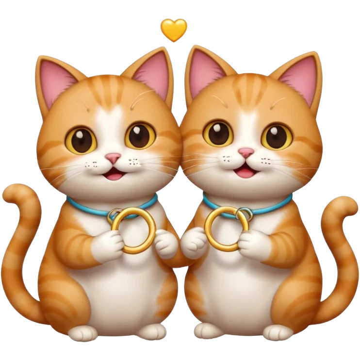 happy cat couple, one cat holding a ring, the other surprised and happy, romantic atmosphere, emoji style emoji