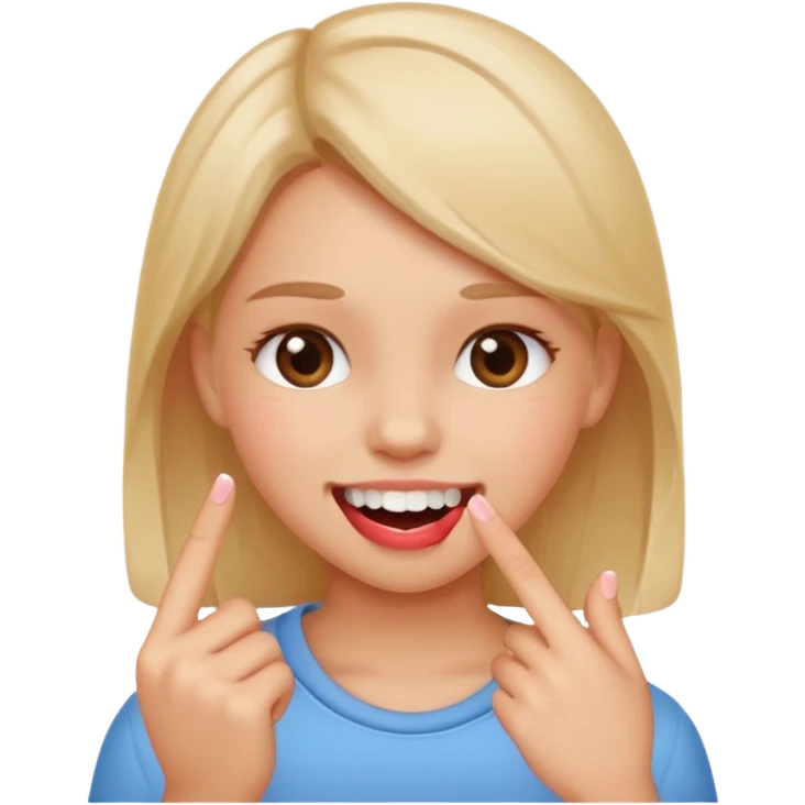 blushing with finger on teeth emoji