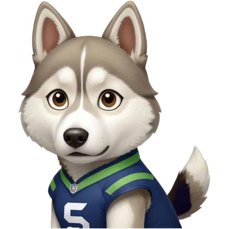 White  brown husky with Seattle Seahawks gear emoji