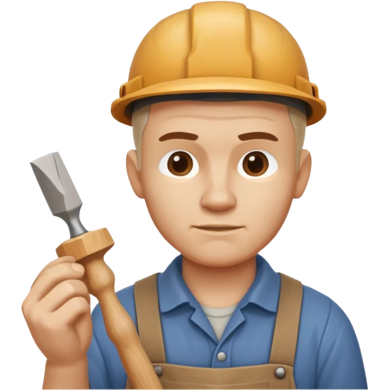 wood carving carpenter portrait, head and shoulders only, carving wooden figure with chisel, wood shavings visible, focused craftsman expression, artisan workshop vibe, 3D cartoon style, mobile game icon style, clean background, no text, no watermark
 emoji