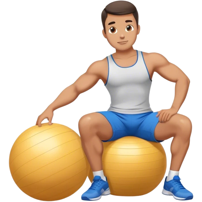 fit man with blue shorts stability ball balance emoji