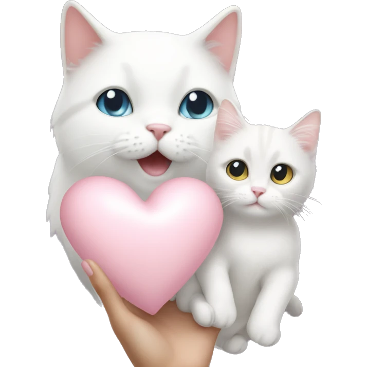 light pink heart held by a cute white cat emoji