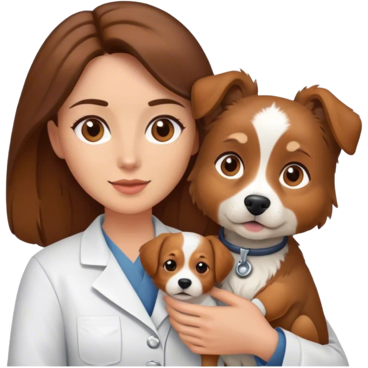 brown hair brown eyes woman veterinarian holding a dog emoji