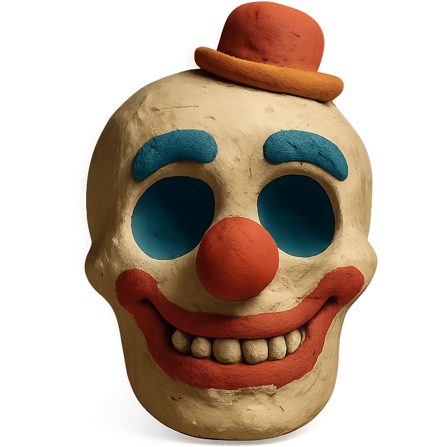 claymation style skull with clown makeup emoji