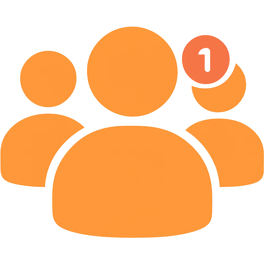 Remove the borders and add a small social detail like a notification icon or social symbol to the follower silhouette, keeping the orange color #fe6601 and transparent background. emoji