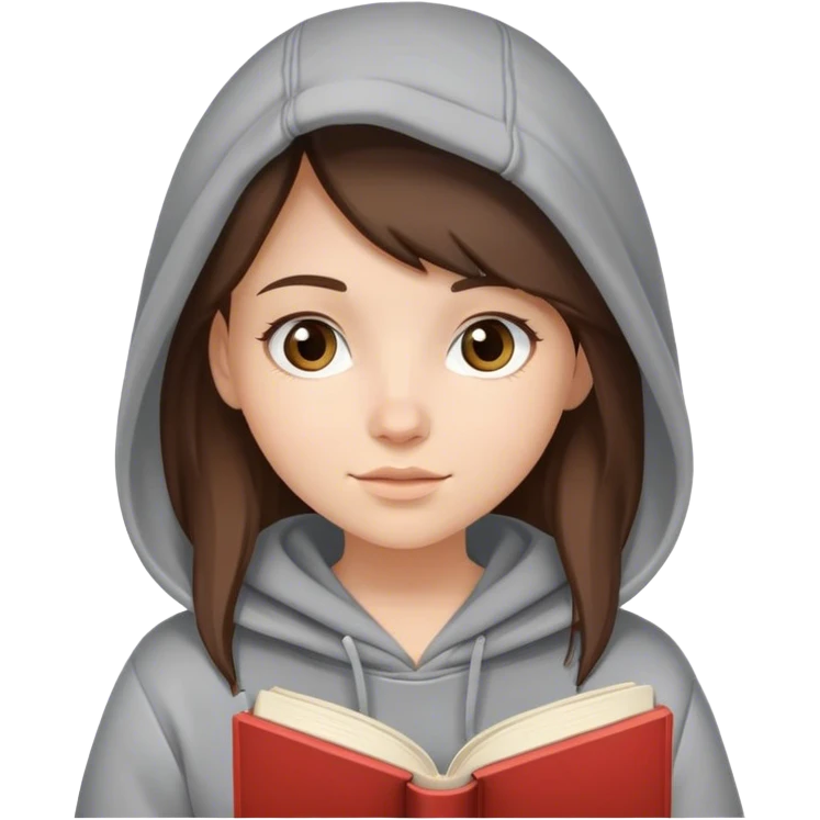White girl brunette in a hoodie holding a book emoji