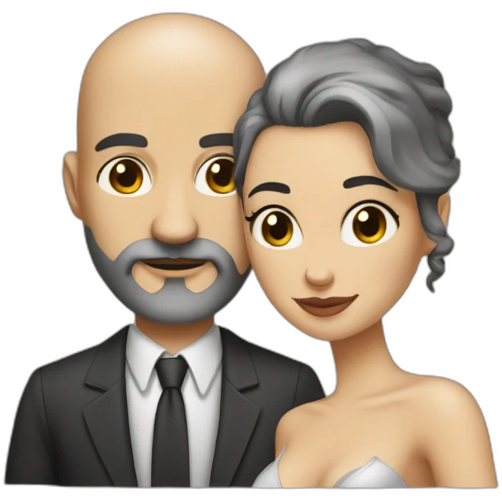 Sexy bald man with a grey little beard and a thin woman with long black hair emoji