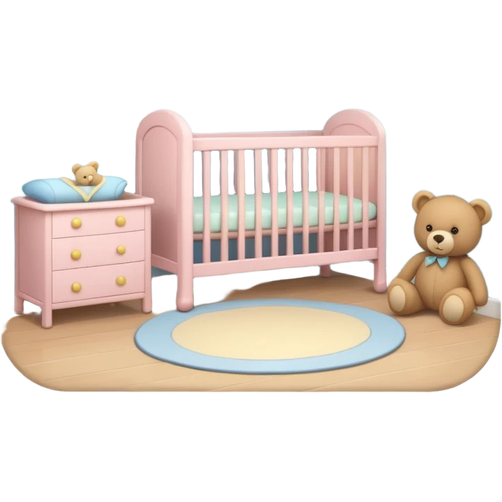 Cozy baby room with crib and teddy bear emoji