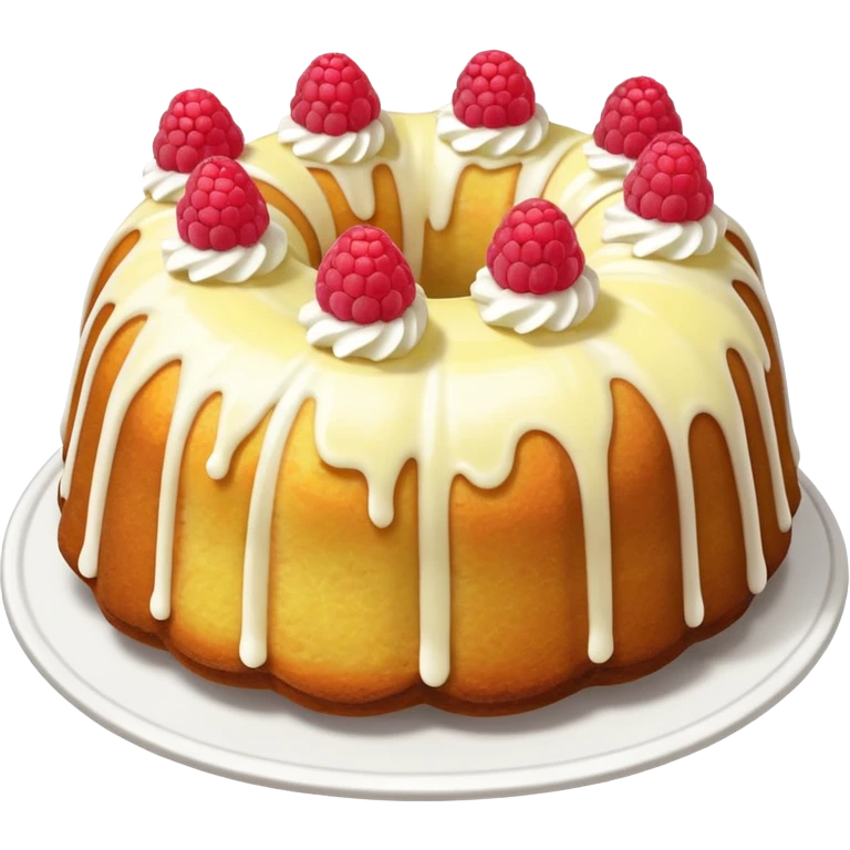 Bundt cake with lemon raspberry in it with white frosting  emoji