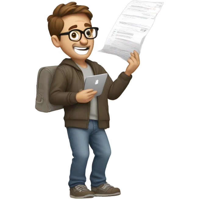 make the emoji in the same style as apple emojis. And the emoji should be a white man collecting emails and in the background it rains emails emoji