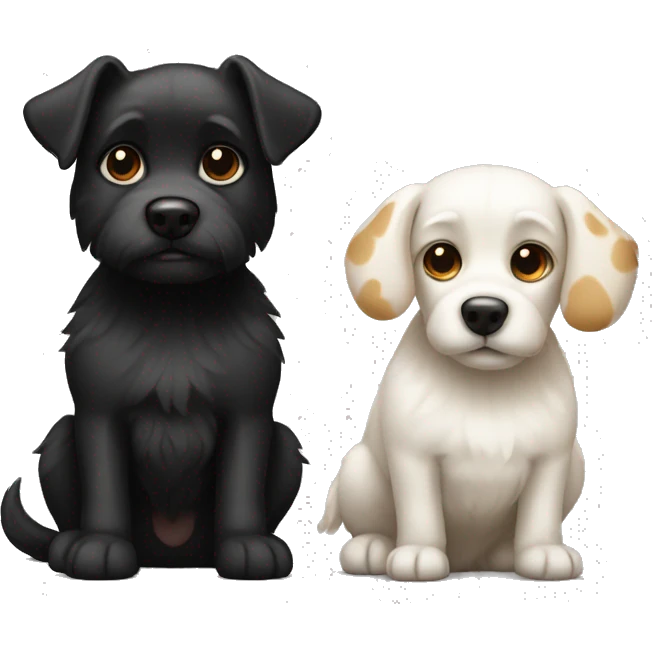 small black dog and small white dog with light brown spots same size emoji