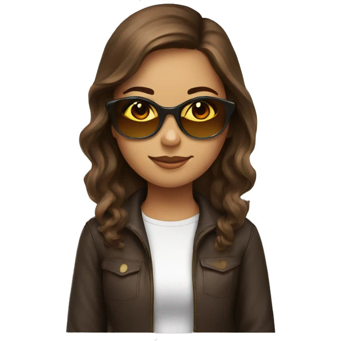 A girl with sunglasses and brown hair that relax and study  emoji