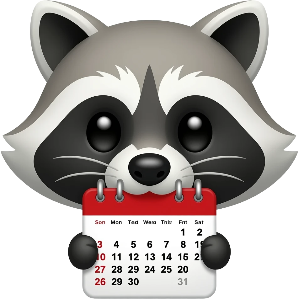 raccoon head holding a calendar emoji