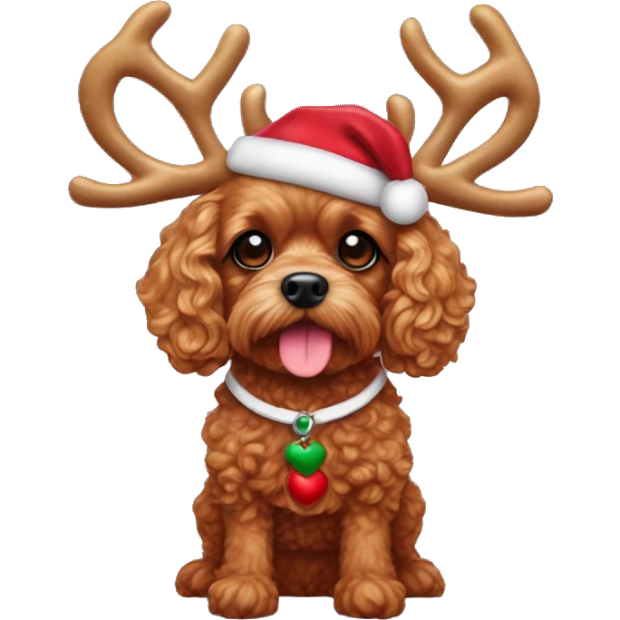 ruby red toy cavoodle dressed up as rudolph the reindeer emoji