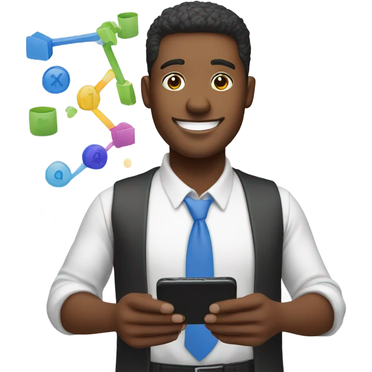 a man happy with a smartphone showing charts emoji