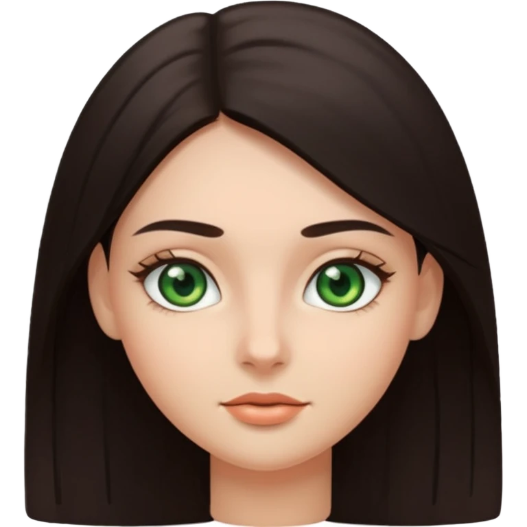 Girl with dark green eyes, light eyebrows and long dark-brown straight hair with oval face emoji