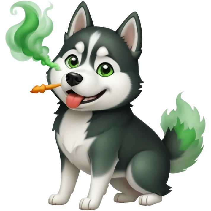 Black and white Husky dog farting green smoke emoji