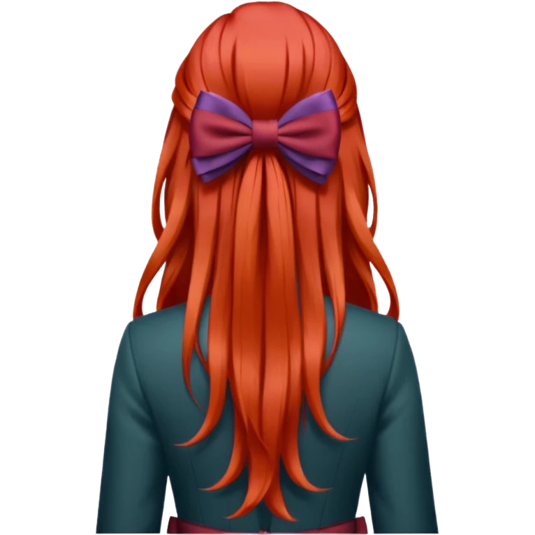 red long hairs with burgundy bow from the back emoji