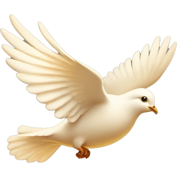 Flying white dove in golden light  emoji