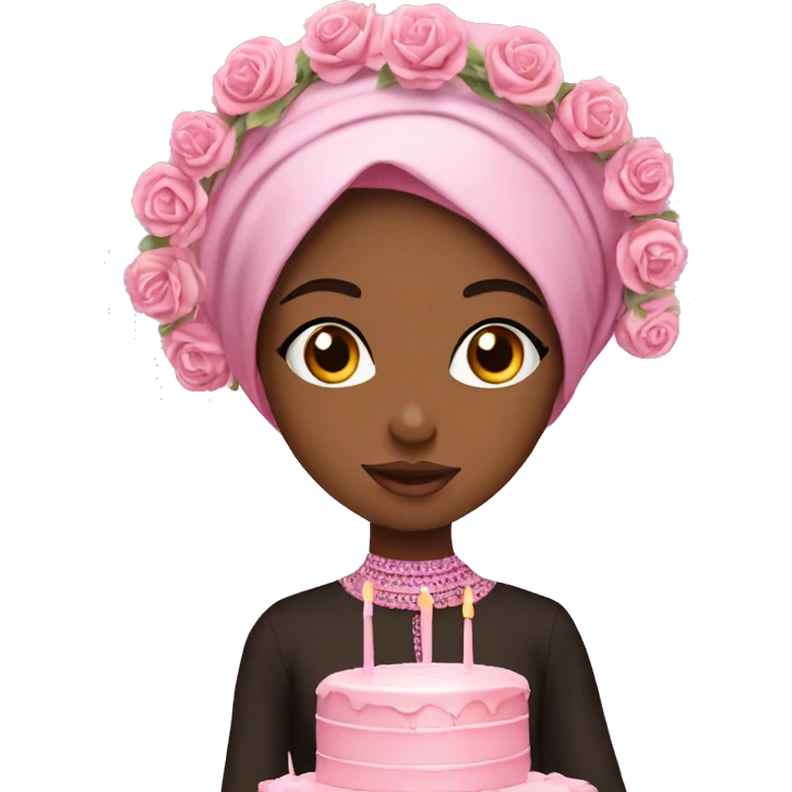 Pretty model muslim Somali girl fully covered baked a pink floral cake  emoji