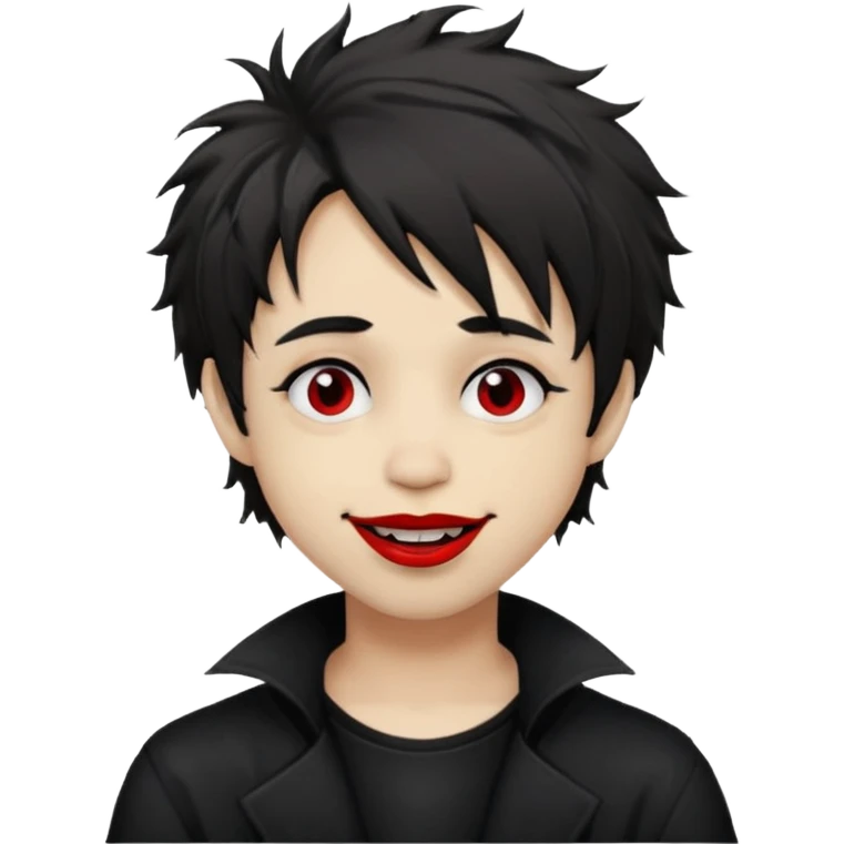 Happy Goth boy with shaggy hair, and messy, smudged, red, lipstick  emoji